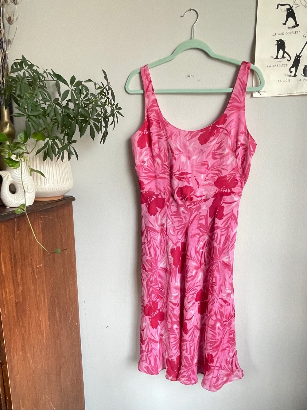 Vintage Y2K 100% Silk Adrianna Papell Pink Floral Scoop-Neck Midi Dress- Size 12
